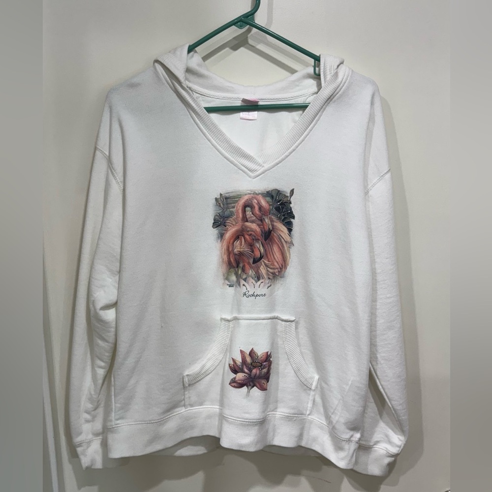 White Flamingo Print Women's Hoodie size L